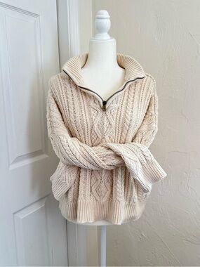 Polo by Ralph Lauren Cream Cable-Knit Half Zip Sweater
